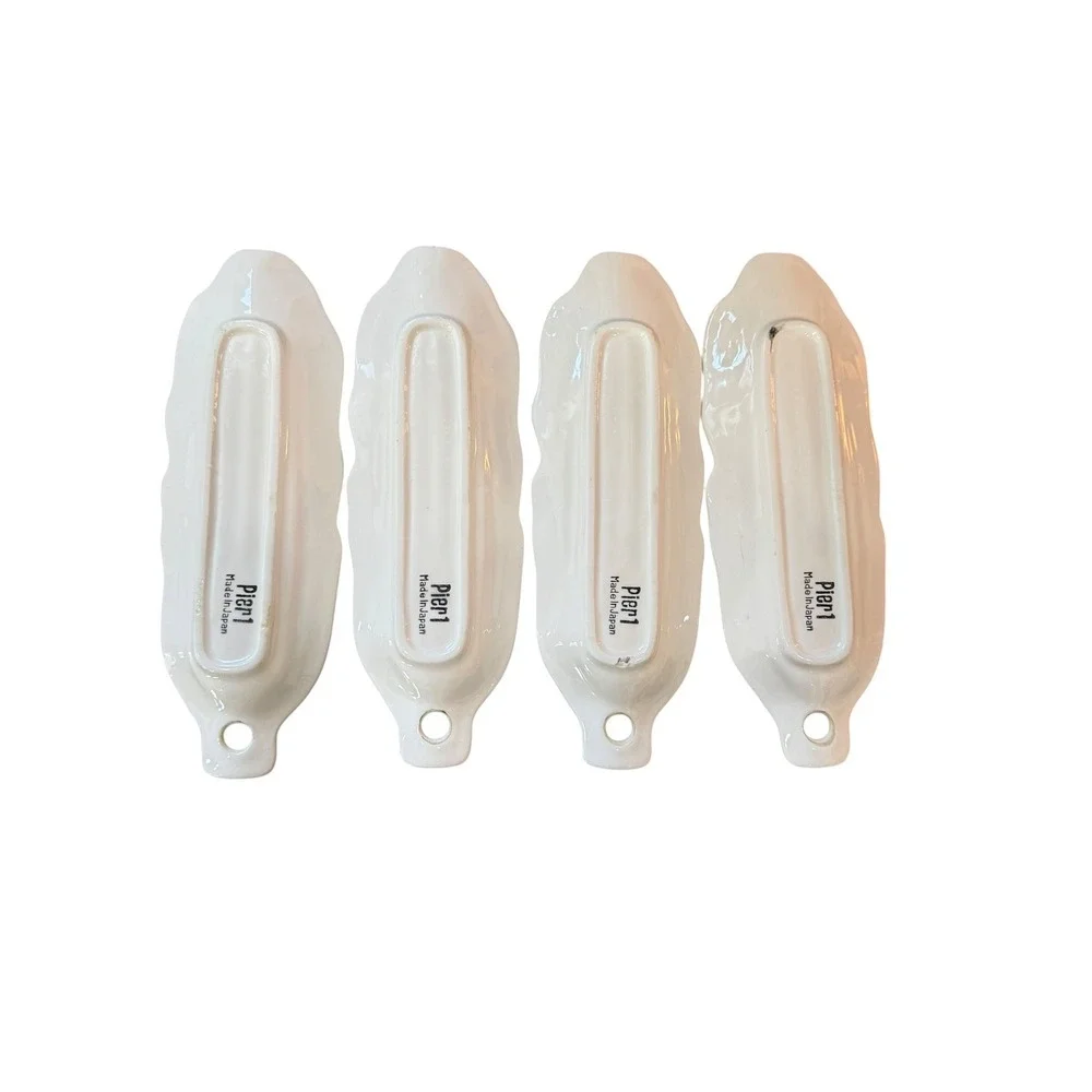 Vintage Pier 1 Japan White Ceramic Corn Dishes Set of 4 Corn Cob Serving Trays